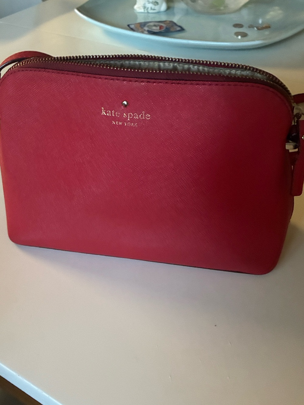 kate spade red crossbody - compact saffiano double-zip